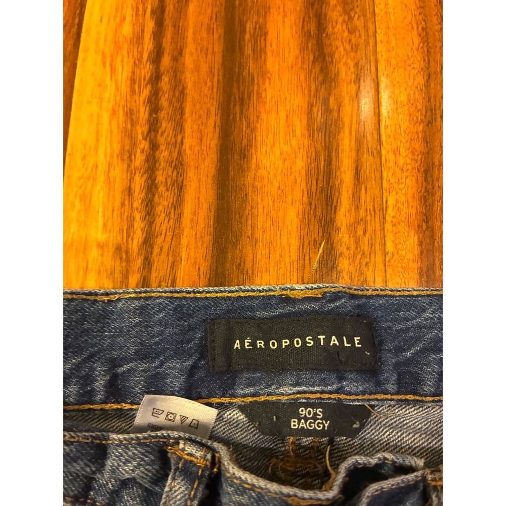 Aeropostale 90s Baggy Distressed High Waisted Wide Leg Blue Jeans Womens 4 Reg - Picture 2 of 9